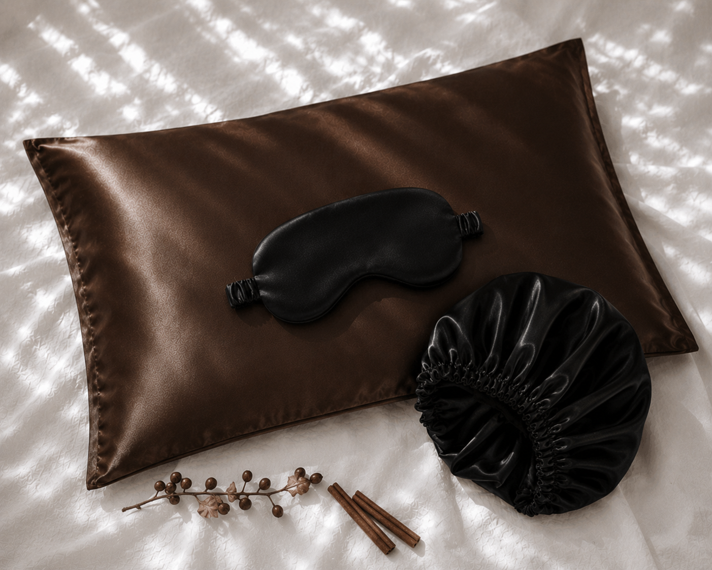 Veillora Silk Sleep Bundle | Pillowcase, Mask & Bonnet Set